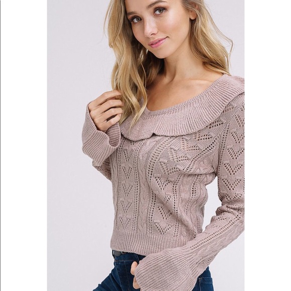 Last One!! Blush Cable Knit Ruffle Sweater - Picture 2 of 7